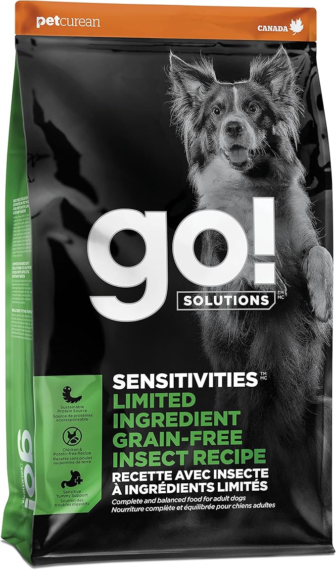 Go! Solutions Sensitivities Limited Ingredient Insect Grain-Free Dry Dog Food, Chicken-Free Kibble Made by Experts for Sensitive Stomachs & Food Allergies, for Puppies, Adults, & Seniors, 3.5 lb Bag