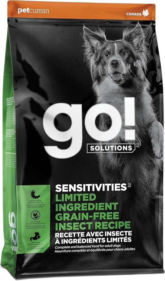 Go! Solutions Sensitivities Limited Ingredient Insect Grain-Free Dry Dog Food, Chicken-Free Kibble Made by Experts for Sensitive Stomachs & Food Allergies, for Puppies, Adults, & Seniors, 3.5 lb Bag