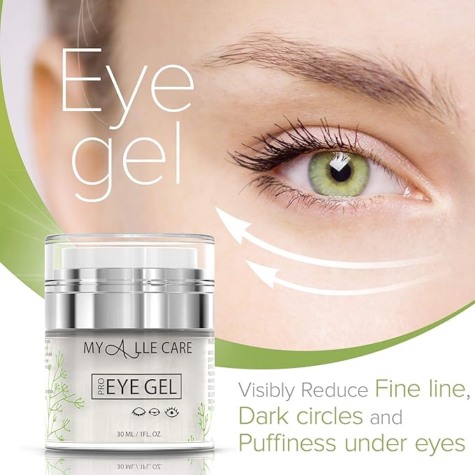 Eye Gel with Hyaluronic Acid, Reduce Dark Circles, Puffiness and Eye Bags. Anti Wrinkle Under Eye Treatment, Hydrating Gel with Collagen, Aloe and Vitamin E, Anti Aging Cream for Men & Women