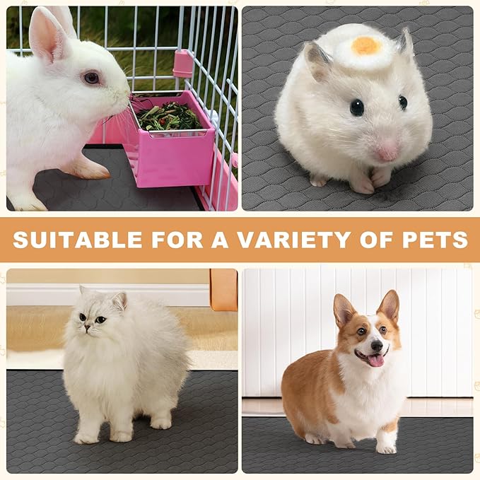 3 Pack Guinea Pig Cage Liners, Washable Guinea Pig Pee Pads Waterproof Reusable & Anti Slip Guinea Pig Bedding Fast and Super Absorbent Pee Pad Tarp Bottom for Small Animals (Dark Grey 24" X 47")