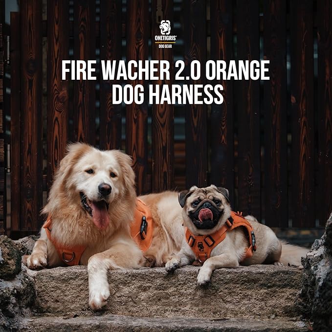 OneTigris Tactical Dog Harness Vest,No-Pull Service Dog Vest with Hook & Loop Panels,Adjustable Dog Vest Harness for Walking Hiking Training(Orange,XS)