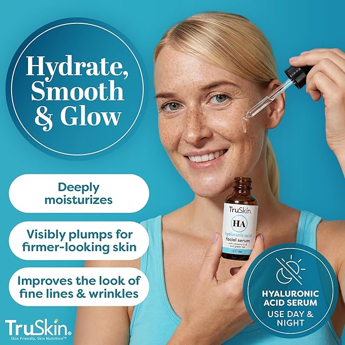 TruSkin Hyaluronic Acid Serum for Face – 7 Ultra-Hydrating Ingredients – Moisturizing & Plumping Facial Serum for Smooth, Healthy-Looking Skin, 2 Fl Oz