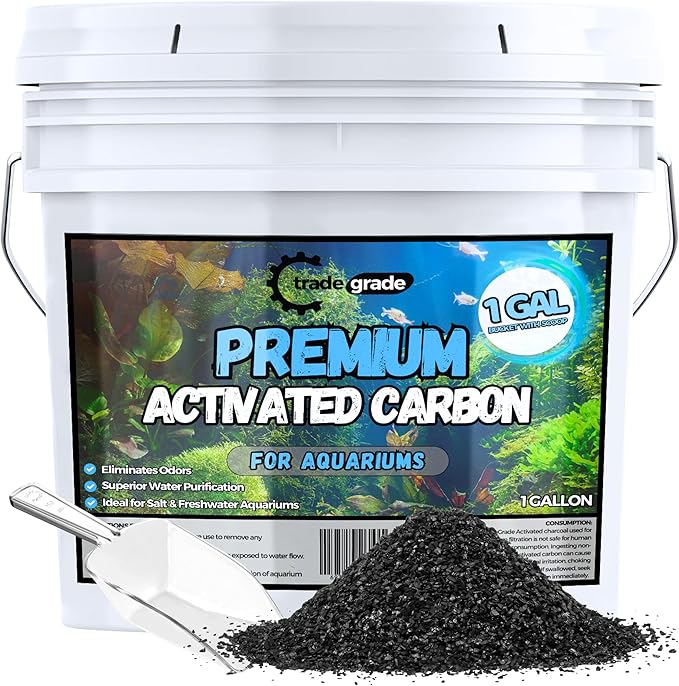 TradeGrade Premium Activated Carbon – Bulk Bucket | High-Performance Aquarium Filter Media for Crystal Clear Water | Granulated Activated Charcoal for Fish Tank Filters & Water Purification (1 Gallon)