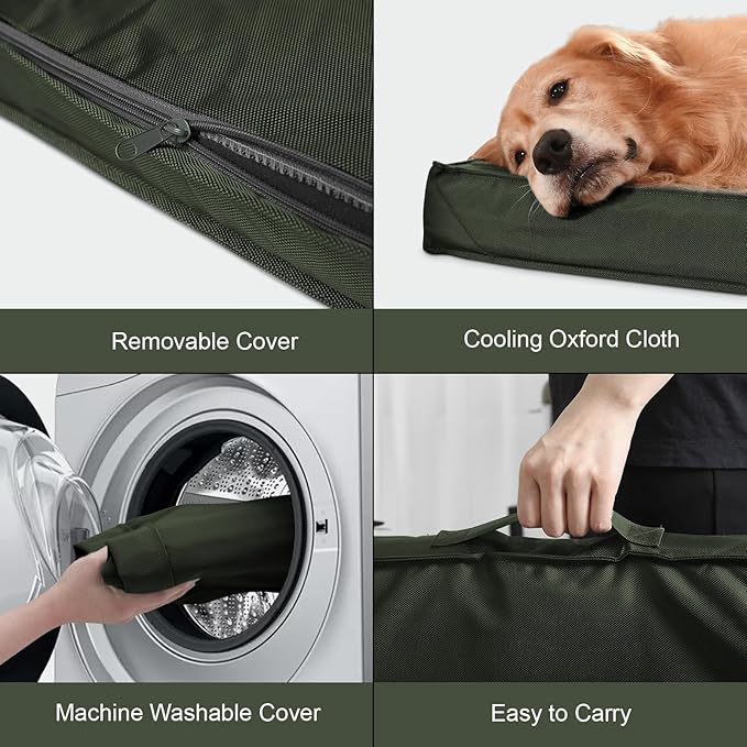 Outdoor Extra Large Dog Bed, Jumbo Waterproof Dog Bed for Large Dogs, Orthopedic Egg Crate Foam Pet Mat with Removable Oxford Cooling Cover, Dark Green