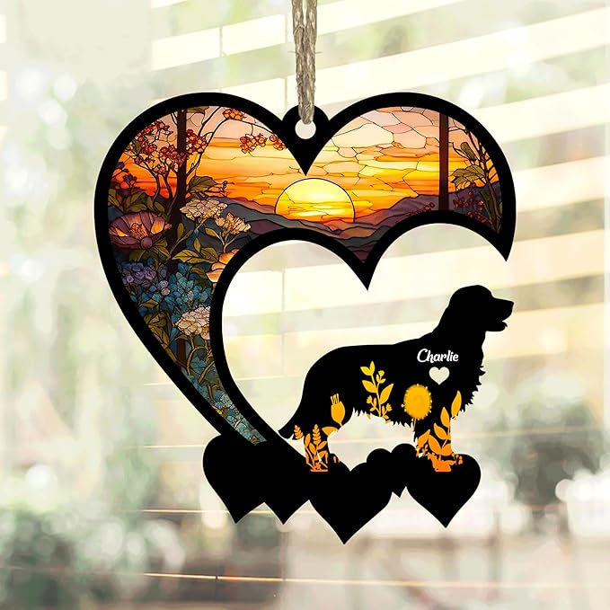 Lovely POD Golden Retriever Suncatcher Ornaments, Personalized Golden Retriever Memorial with Name, Dogs Loss Ornaments, Dog Remembrance Gift, Dog Memory Ornament, Loss of Dogs Sympathy Gifts