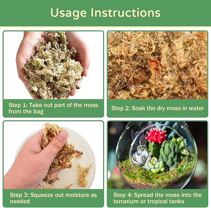 Riare 1.1LB Premium Sphagnum Moss for Reptiles- 25QT Natural Reptile Moss Dried, Forest Live Moss for Terrarium, Frogs Snake Peat Moss Bedding for Leopard Gecko Turtle Anoles Salamanders Orchid