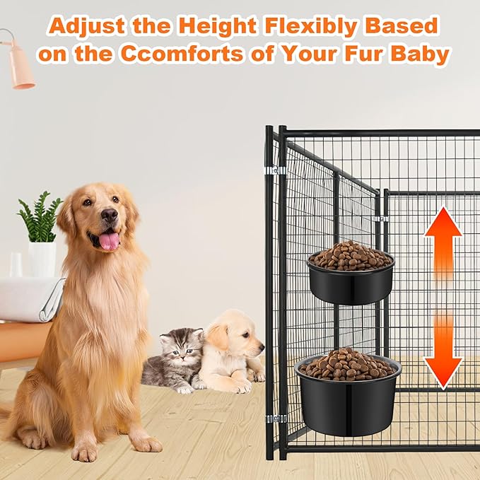 Kennel Water Bowl Hanging, 2 Pack Stainless Steel Dog Bowls for Crate No Spill, Large Pet Cage Bowls for Medium/Large Dog Cat Rabbit Ferret Guinea Pig