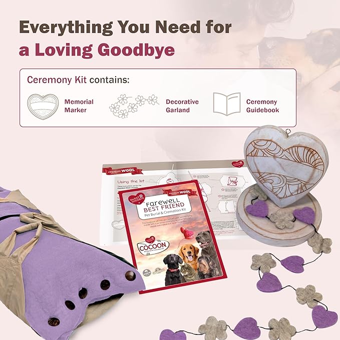 Cocoon® - Eco-Friendly Pet Burial & Cremation Ceremony Kit (Premium Wool) - Casket for Dogs and Cats (Choose Size & Color) (Large, Lavender)
