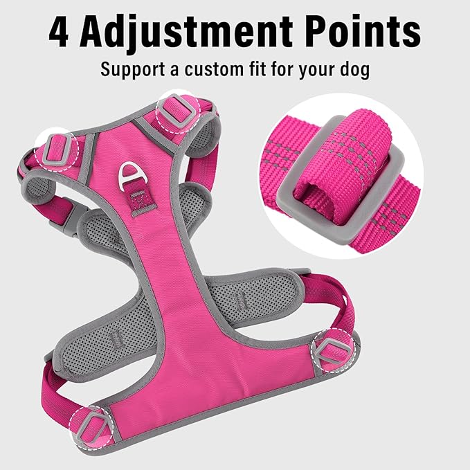 Plutus Pet No Pull Dog Harness, Release at Neck, Reflective Adjustable Dog Vest Harness, Easy Control Handle for Walking, for Small Medium Large Dogs, Hot Pink, M