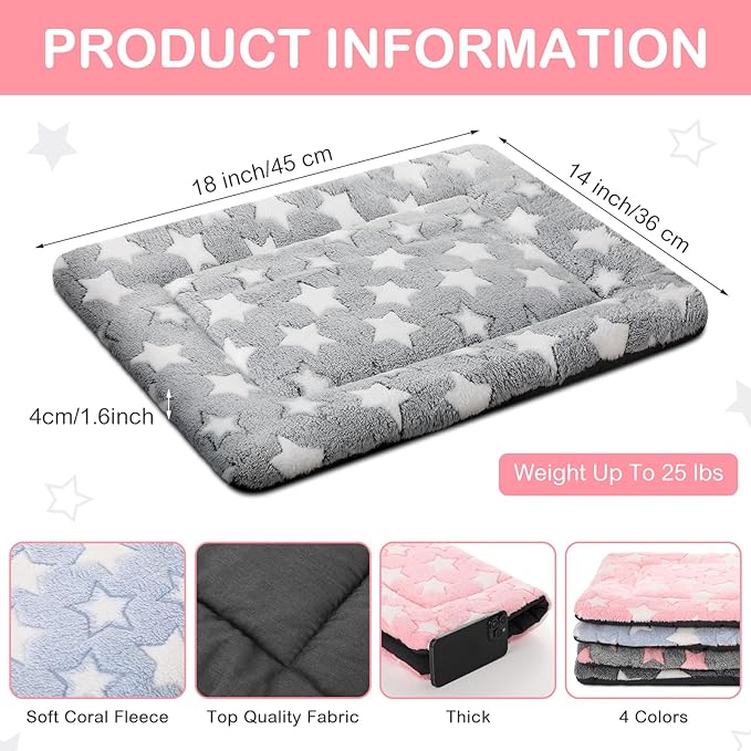 VitalCozy 4 Pcs Winter Dog Crate Pads, Ultra Soft Warm Washable Dog Cat Bed Mat for Pet Crate Comfortable Replaceable Reversible Kennel Pad for Small, Medium, Large Dogs(18 x 14 x 1.6 Inch,Colorful)