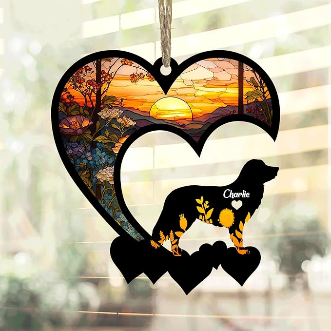 Lovely POD Nova Scotia Duck Tolling Retriever Suncatcher Ornaments, Personalized Toller Memorial with Name, Dogs Loss Ornaments, Dog Remembrance Gift, Loss of Dogs Sympathy Gifts