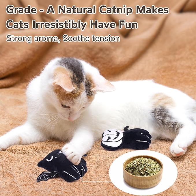 Retro Shaw 4Pcs Cat Toys, Crinkly Catnip Toys for Indoor Cats Kitty Chew, Safe Teeth Cleaning Kitten Toy, Interactive Cat Nip Kicker Toy, 3.7 Inches