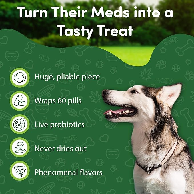 Pill-a-Pet Pill Wrap for Dogs - Made in USA - Probiotics Pet Pill Pockets for Dogs - Paste Dog Treats for Pills - Hiding up to 60 Tablets of Any Size - Digestive Support Bacon Flavor