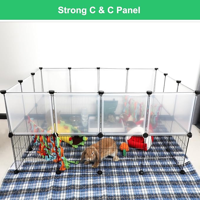 Pet Playpen Indoor, Transparent Clear + Wire Small Animal Playpen, 28 Panels (11.8") DIY Plastic Enclosure, Expandable Pet Fence Indoor for Guinea Pigs, Bunny, Hamsters, Hedgehogs, Puppies & Kittens