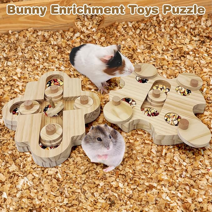 BNOSDM Hamster Foraging Toys Boredom Breaker Pet Rat Foraging Toys Bunny Puzzle Toys for Rabbits Interactive Bunny Toys Wooden Hamster Enrichment Toys for Guinea Pig Chinchillas Small Rodents,5-Hole