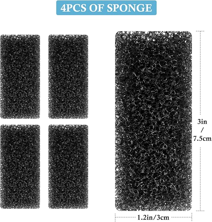 FEDOUR 4PCS Replacement Aquarium Biochemical Sponge for 4W Aquarium Filter, Aquarium Filter Sponges for Replacement (Sponge for 4W)