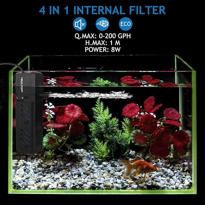 Submersible Aquarium Internal Filter 12W, Adjustable Fish Tank Filter with 320 GPH Water Pump for 50-150 Gallon Fish Tank