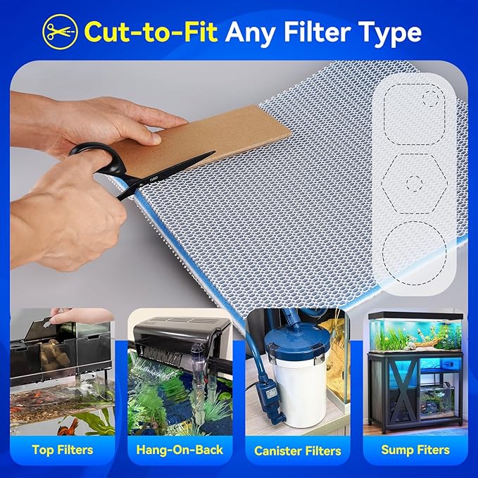 Borlech 8-Layer Fast-Acting Aquarium Filter Pad - Cut-to-Size Aquarium Floss Media for Fish Tank, Pond, Sump - Fast Water Polishing in Hours (23.62"x15.75"x0.6", 1 Pack)