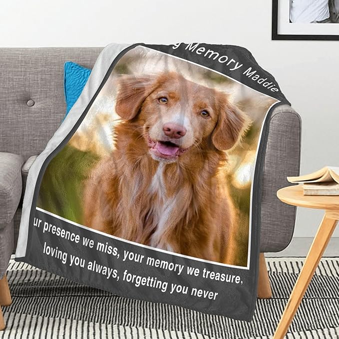 Custom Blankets with Photos, Dog Memorial Gifts for Loss of Dogs, Personalized Dog Blanket with Pet Name, Bereavement Gifts for Loss of Pet, Pet Memorial Gift for Cat