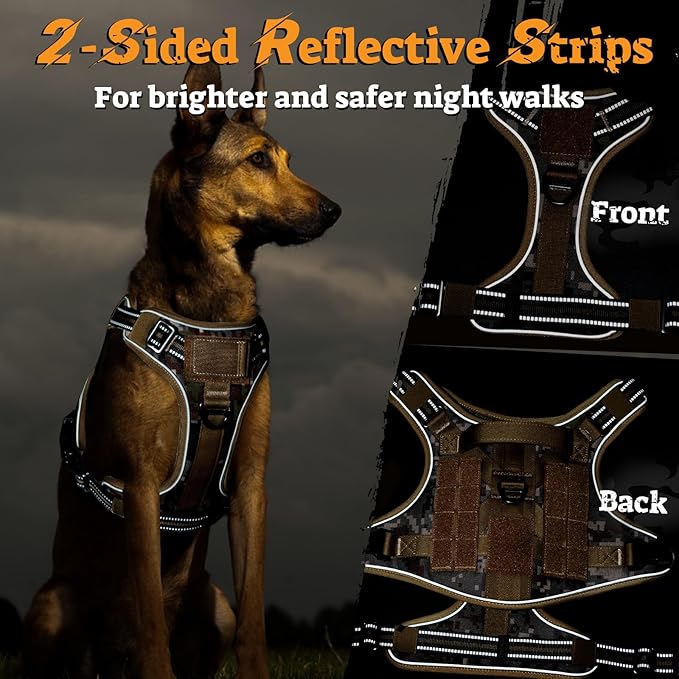 rabbitgoo Dog Harness Medium Sized No Pull, Tactical Service Pet Vest with Molle and Control Handle, Adjustable and Reflective Military Harness for Easy Walking and Training, Desert camo, M
