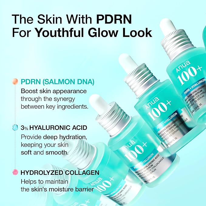 Anua PDRN Hyaluronic Acid Capsule 100 Serum, Radiant Face Serum, Salmon DNA, Hyaluronic Acid, Hydration, Moisture Plumping Effect, Lightweight, Glass Skin, Korean Skincare, 1.01 fl. oz