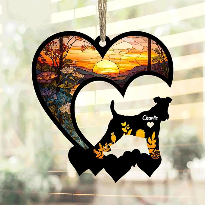Lovely POD Fox Terrier Suncatcher Ornaments, Personalized Fox Terrier Memorial with Name, Dogs Loss Ornaments, Dog Remembrance Gift, Dog Memory Ornament, Loss of Dogs Sympathy Gifts