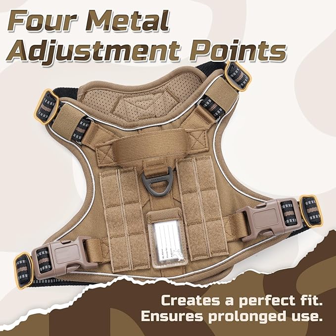 rabbitgoo Tactical Dog Harness Medium Sized Dog, No Pull Military Service Vest with Handle & Molle, Easy Control for Training Walking, Adjustable Reflective Straps, Brown, M