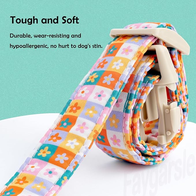 Faygarsle Floral Plaid Pattern Dog Collar, Spring Summer Design for Small Medium Large Dogs Multi-Color S