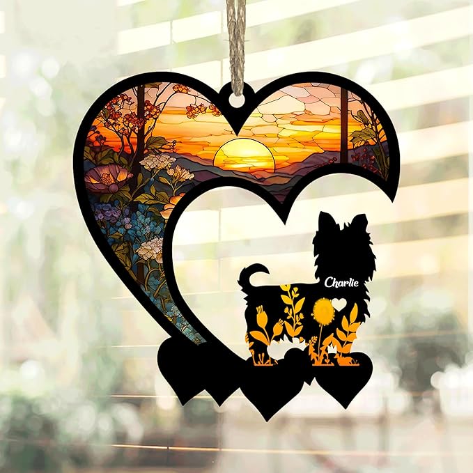 Lovely POD Yorkshire Terrier Suncatcher Ornaments, Personalized Yorkshire Terrier Memorial with Name, Dogs Loss Ornaments, Dog Remembrance Gift, Dog Memory Ornament, Loss of Dogs Sympathy Gifts