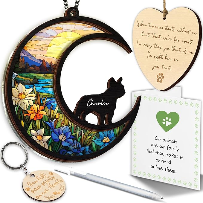 6'' English Bulldog Memorial Suncatcher, Personalized Name, Pet Ornament Window Car Hanging, Sympathy Gift for Loss of Pet, Passed Away Remembrance Gift for Dog Lovers 17-SS1
