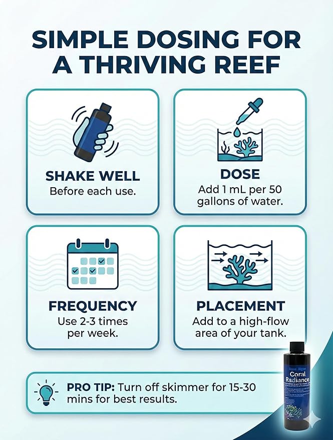 Coral Radiance – Premium Reef Aquarium Amino Acids with Glutathione – Targeted Coral Food for Growth, Color & Bleaching Resistance – Ultra-Pure Formula for SPS, LPS & Soft Corals - 8 fl oz