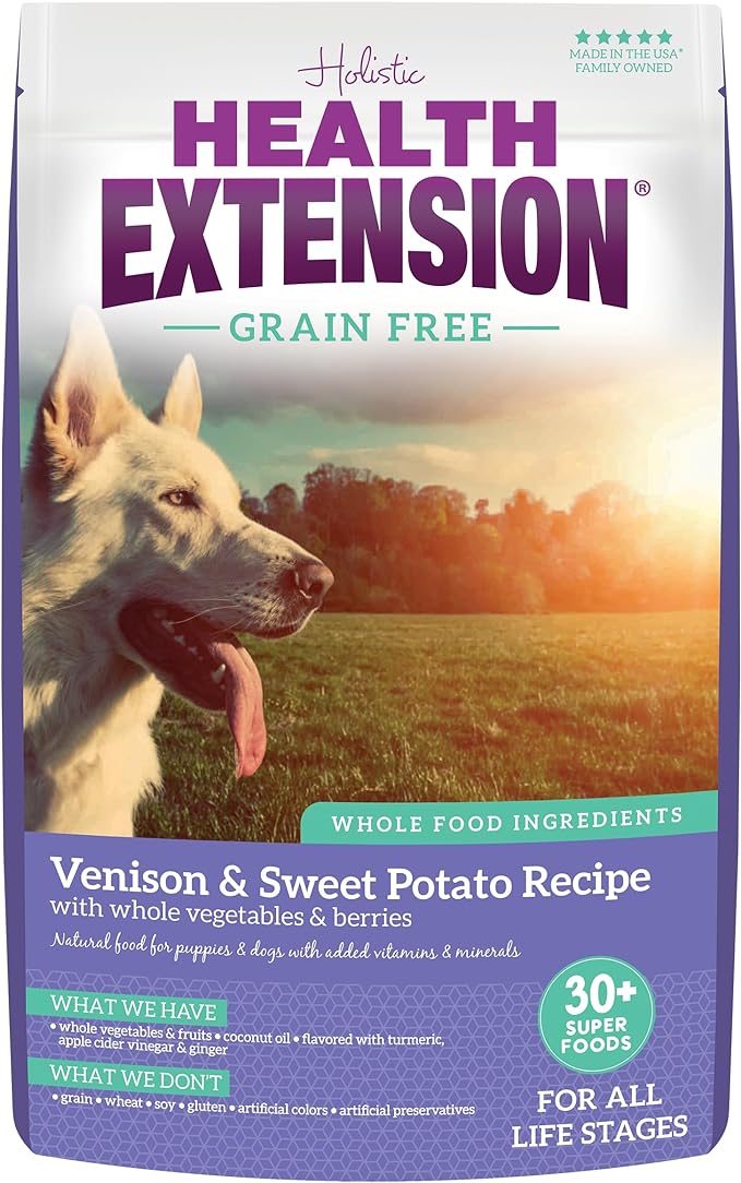 Health Extension Grain Free Venison & Sweet Potato Dry Dog Food - 30+ Superfoods and Probiotics for All Life Stages (23.5lb)