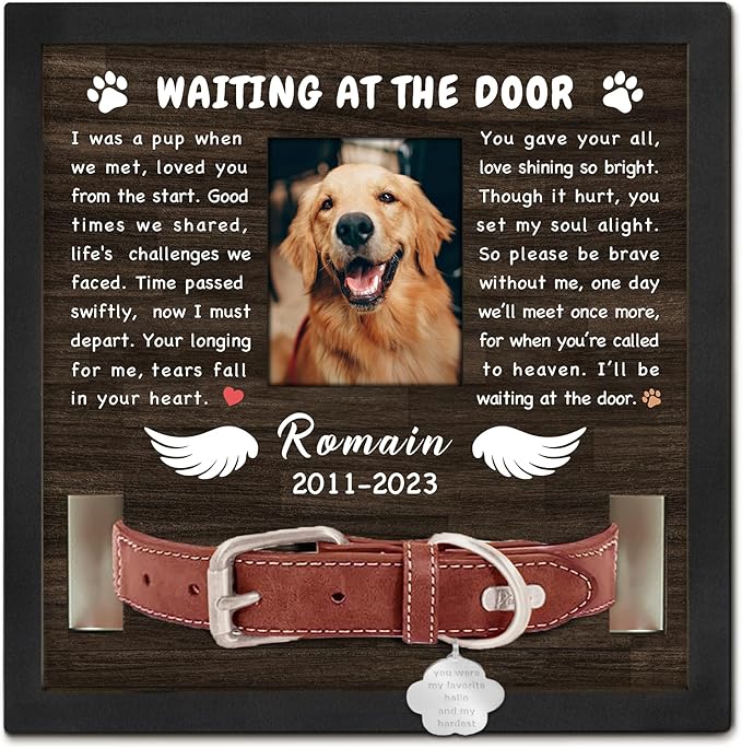 Personalized Dog Memorial Picture Frame Gifts for Loss of Pet- Fits 3 Collar Lengths, in Memory of Dog Passing Away Sympathy Gifts