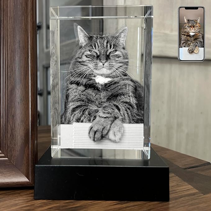 for pet Lovers, Personalized Dog, Cat Memorial Gifts for Pet Owners. Gift Box Included, Customized Laser Etched Crystal Photo (Large Portrait)