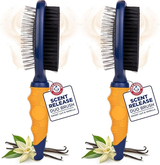 Arm & Hammer Deodorizing Pin & Bristle Dog Grooming Brush with Fragrance Transfer Technology – Scented 2-in-1 Dog Brush for Detangling & Shedding, Pet Brushes for Dogs, Sweet Lily & Vanilla - 2 Pack
