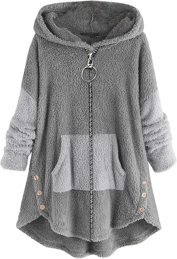 Akivide Women's Oversized Zip Up Sherpa Hoodie Fuzzy Fleece Jacket Cat Kitty Print Lightweight Faux Shearling A Line Coat