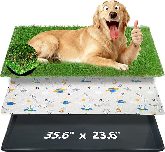 Reusable Dog Loo System with Artificial Grass Turf&Pee Pads&Tray, for Puppy Potty Training is Portable&Easy to Clean,35x23in Large Dog Litter Box Toilet for Indoor/Outdoor use