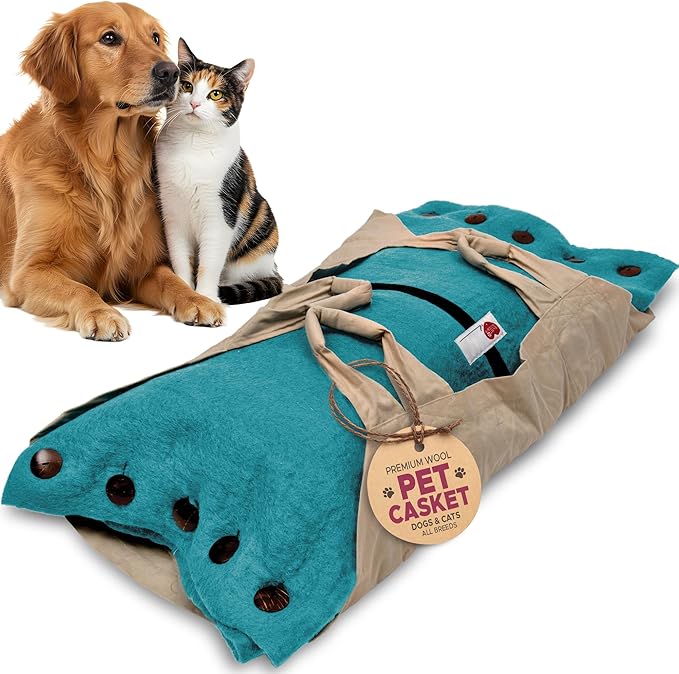 Cocoon® - Eco-Friendly Pet Burial & Cremation Ceremony Kit (Premium Wool) - Casket for Dogs and Cats – Size for Every Breed (Choose Size & Color) (Small, Teal Green)
