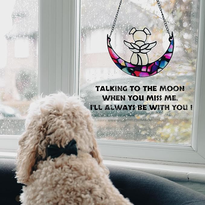 Stained Glass Angel Dog Memorial Suncatcher, Memorial Window Hanging Gifts for Loss of Dog | Sympathy Gifts | Passing Away Remembrance Memory Ornaments for Pet Lovers | Pet Bereavement