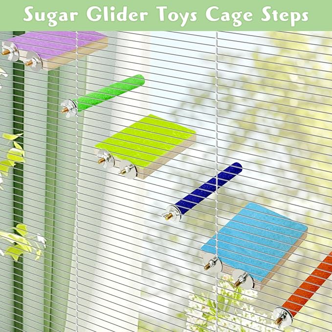 BNOSDM 6PCS Sugar Glider Pole Stand Toy Natural Wood Climbing Platform Colorful Paw Grinding Perch for Sugar Glider Cage Accessories Exercise Toys for Squirrels Hamster Chinchillas Rats Gerbil