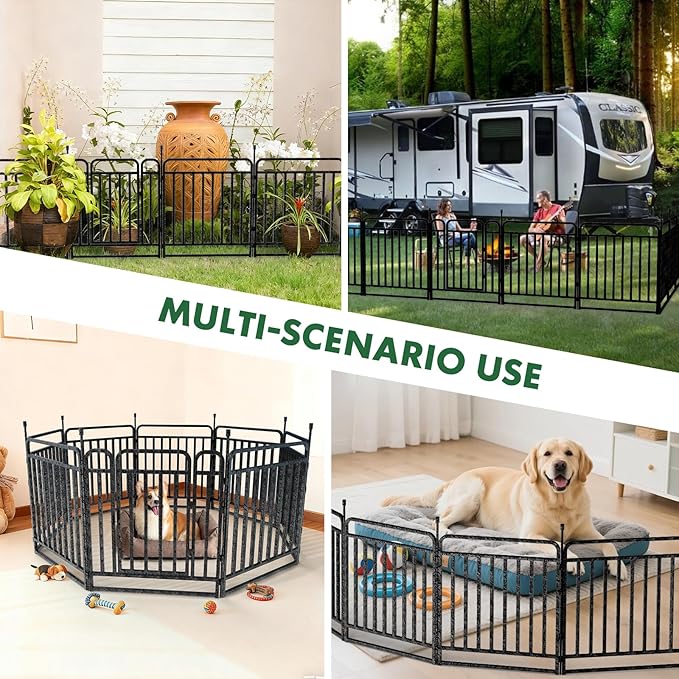 Durable Dog Fence 32" Height 40 Panels Thickened Dog Playpen with Portable Handle & Strap, Easy to Install – Stylish Curved Panel Design for Pets, Indoor Use Outdoor Use
