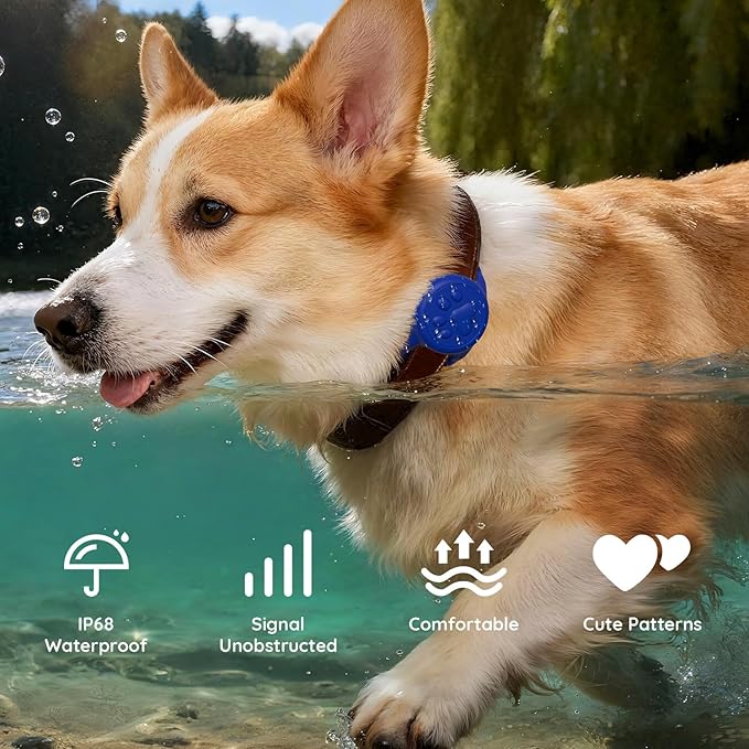 for Airtag Dog Collar Holder, Dog Airtag Holder Waterproof, Lightweight & Soft Silicone Air Tag Case for Pet Collars, Works with Multiple Tracker Tag Products (Blue1, 1 Pack)