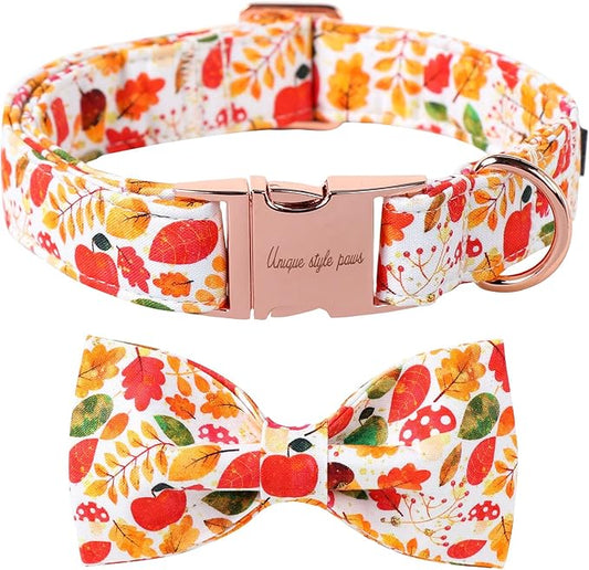 Unique Style Paws Thanksgiving Day Collar with Bow Fruit Leaf Flower Fruit Durable Cute Cotton Dog Collars for Small Medium Large Dogs