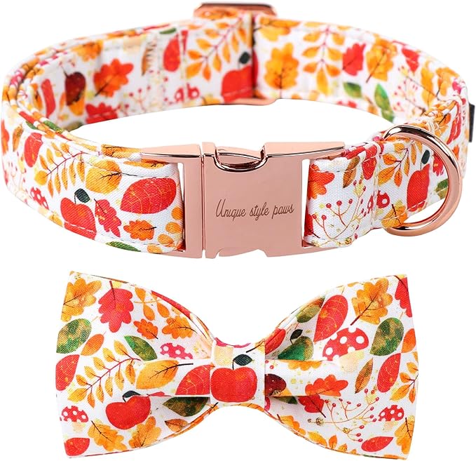 Unique Style Paws Thanksgiving Day Collar with Bow Fruit Leaf Flower Fruit Durable Cute Cotton Dog Collars for Small Medium Large Dogs