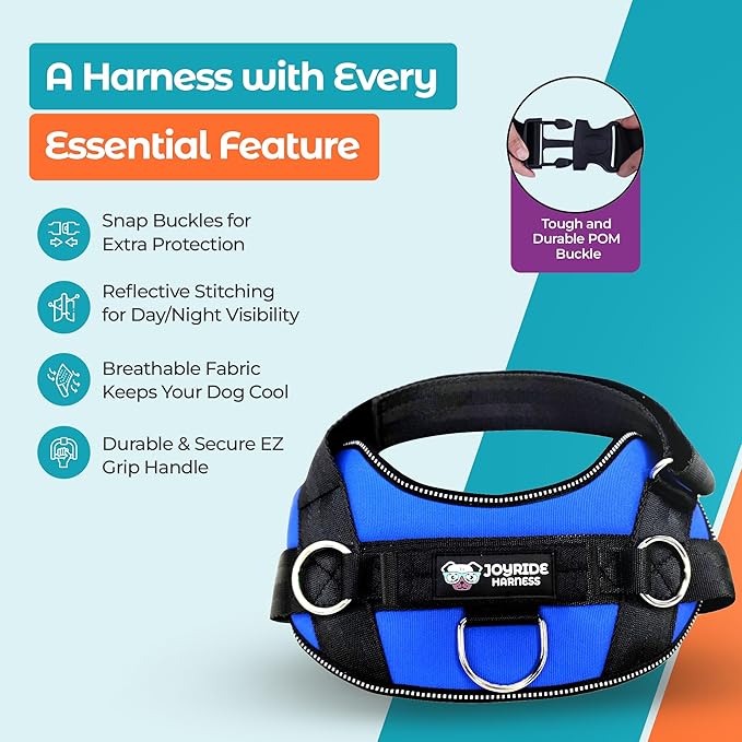 Joyride Basic Essential Dog Harness 1.0 - Small, Medium, Large Dogs, No-Pull Pet Vest with 3 Side Rings for Leash Placement, Adjustable for Training (Blue Serenity, M)