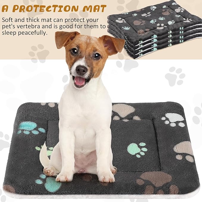 Tuanse 4 Pack Ultra Soft Dog Cat Bed Mat with Cute Prints Reversible Fleece Dog Crate Kennel Pad Cozy Washable Thickened Hamster Guinea Pig Pet Bed Mat for Small Animals(23 x 18 Inches,Black)