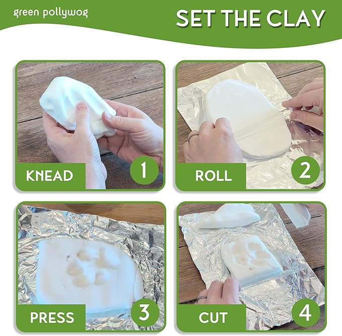 Green Pollywog | Paw Print Pet Keepsake Hinge Photo Frame + Clay Print Kit | Tabletop Photo Frame + Extra-Large Air-Dry Clay Imprint Kit | 4” x 6” Picture Openings