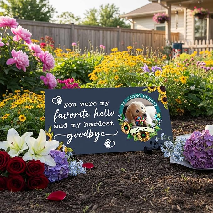 Personalized Dog Headstone Printed in The US, Dog Tombstone for Indoor and Outdoor, Customized Pet Memorial Stone with Photo, Name and Date for Beloved Pet, Black Granite
