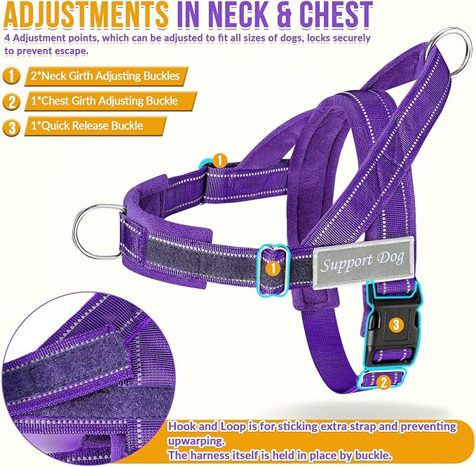 Lukovee No Pull Dog Harness & Leash Set - Heavy Duty Dog Vest Harness with Soft Padded for Medium Large Dogs, Adjustable Reflective Tactical Pet Harness for Easy Walk and Training (S, PU)