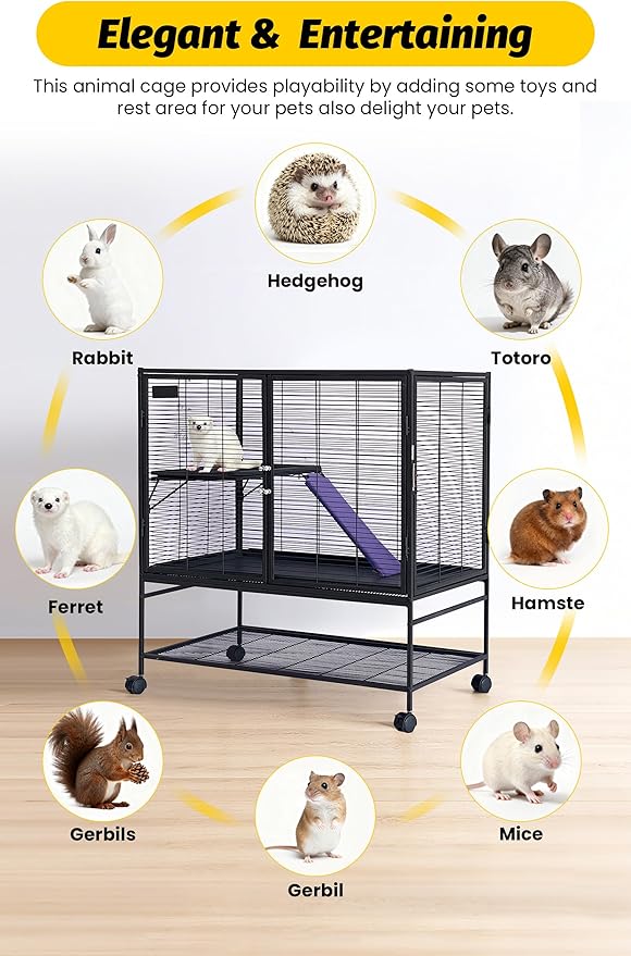 Garvee Metal Small Animal Cage,39 ''H Multi-Level Ferret Cage for Small Animals - Large Hamster Cage with Removable Ramp, Removable Tray for Chinchilla, Rabbit, Guinea Pigs, Hedgehog, Gerbil